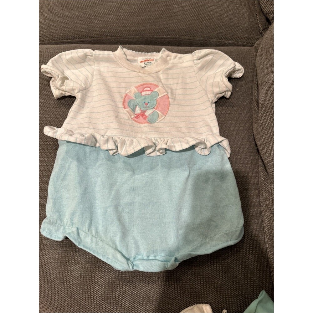 Health Tex Vintage Baby 24 Months 2T Bear Sailor Ruffle Romper Pink Blue